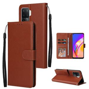 huismerk For OPPO A94 4G Multifunctional Horizontal Flip Leather Case with Three Card Slot & Holder & Double Zip Wallett & Photo Frame & Lanyard(Brown)