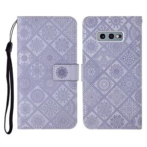 huismerk Voor Samsung Galaxy S10e Ethnic Style Embossed Pattern Horizontale Flip Lederen Case met Holder & Card Slots & Wallet & Lanyard(Paars)