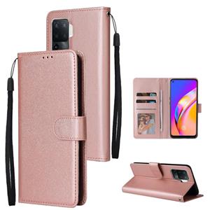 huismerk Voor Oppo A94 4G multifunctionele horizontale flip lederen tas met drie kaartsleuf & houder & fotolijst & lanyard (rose goud)