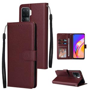 huismerk Voor OPPO A94 4G multifunctionele horizontale flip lederen geval met drie kaart slot & houder dubbele rits wallett & fotolijst & lanyard (rode wijn