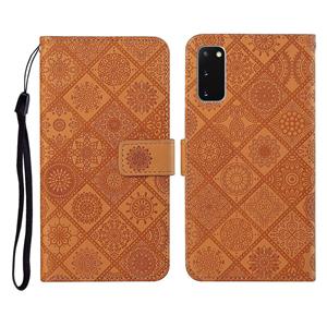 huismerk Voor Samsung Galaxy S20 Ethnic Style Embossed Pattern Horizontal Flip Leather Case met Holder & Card Slots & Wallet & Lanyard(Brown)