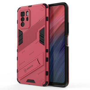 huismerk For Xiaomi Redmi Note 10 Pro 5G Punk Armor 2 in 1 PC + TPU Shockproof Case with Invisible Holder(Light Red)