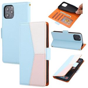 huismerk Litchi Texture Color Matching Horizontale Flip Lederen Case met Kaart Slots & Houder & Portemonnee & Photo Frame voor iPhone 13 Pro (Blauw)