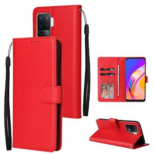 huismerk Voor Oppo A94 4G multifunctionele horizontale flip lederen tas met drie kaartsleuf & houder & fotolijst & lanyard