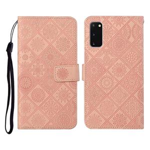 huismerk Voor Samsung Galaxy S20 Ethnic Style Embossed Pattern Horizontal Flip Leather Case met Holder & Card Slots & Wallet & Lanyard(Pink)