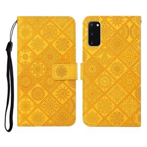 huismerk Voor Samsung Galaxy S20 Ethnic Style Embossed Pattern Horizontal Flip Leather Case met Holder & Card Slots & Wallet & Lanyard(Geel)