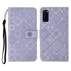 huismerk Voor Samsung Galaxy S20 Ethnic Style Embossed Pattern Horizontal Flip Leather Case met Holder & Card Slots & Wallet & Lanyard(Purple)