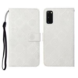 huismerk Voor Samsung Galaxy S20 Ethnic Style Embossed Pattern Horizontal Flip Leather Case met Holder & Card Slots & Wallet & Lanyard(White)