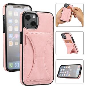 huismerk Ultradunne schokbestendige beschermhoes met houder en metalen magnetische functie voor iPhone 13 Mini (Rose Gold)