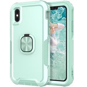 huismerk 3 in 1 PC + TPU Phone Case with Ring Holder For iPhone XS Max(Mint Green)