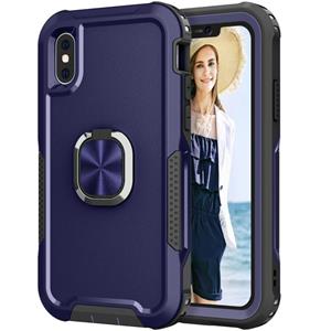 huismerk 3 in 1 PC + TPU Phone Case with Ring Holder For iPhone XS Max(Navy Blue)