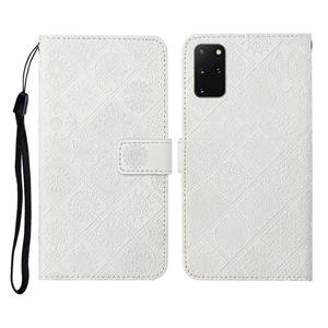 huismerk Voor Samsung Galaxy S20+ Ethnic Style Embossed Pattern Horizontal Flip Leather Case met Holder & Card Slots & Wallet & Lanyard(White)