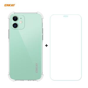 Hat-Prince ENKAY 2 in 1 Clear TPU Soft Case Shockproof Cover + 0 26mm 9H 2.5D Tempered Glass Protector Film Voor iPhone 12 mini