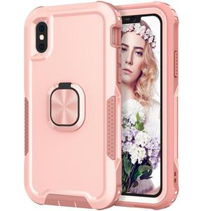 huismerk 3 in 1 PC + TPU Phone Case with Ring Holder For iPhone XS Max(Pink)