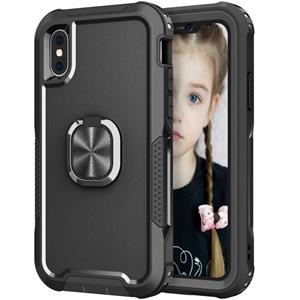 huismerk 3 in 1 PC + TPU Phone Case with Ring Holder For iPhone XS Max(Black)