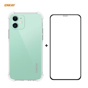 Hat-Prince ENKAY 2 in 1 Clear TPU Soft Case Shockproof Cover + 0 26mm 9H 2.5D Full Glue Full Coverage Tempered Glass Protector Film For iPhone 12 mini