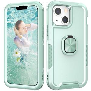 huismerk 3 in 1 PC + TPU Phone Case with Ring Holder For iPhone 13 mini(Mint Green)