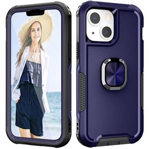 huismerk 3 in 1 PC + TPU Phone Case with Ring Holder For iPhone 13 mini(Navy Blue)