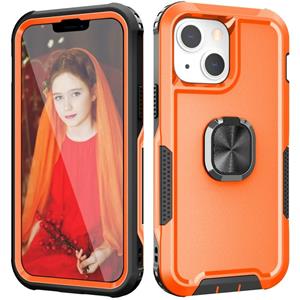 huismerk 3 in 1 PC + TPU Phone Case with Ring Holder For iPhone 13 mini(Orange)