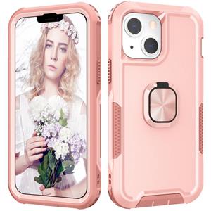 huismerk 3 in 1 PC + TPU Phone Case with Ring Holder For iPhone 13 mini(Pink)