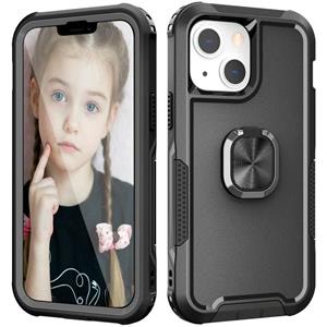 huismerk 3 in 1 PC + TPU Phone Case with Ring Holder For iPhone 13 mini(Black)