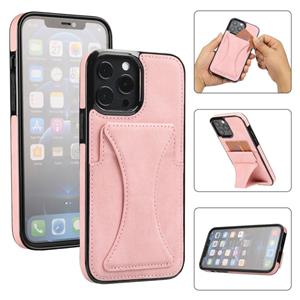 huismerk Ultradunne schokbestendige beschermhoes met houder & metalen magnetische functie voor iPhone 13 Pro (Rose Gold)