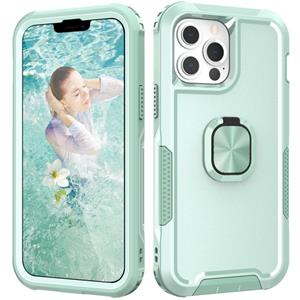 huismerk 3 in 1 PC + TPU Phone Case with Ring Holder For iPhone 13 Pro Max(Mint Green)