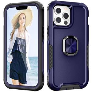 huismerk 3 in 1 PC + TPU Phone Case with Ring Holder For iPhone 13 Pro Max(Navy Blue)