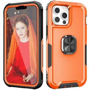 huismerk 3 in 1 PC + TPU Phone Case with Ring Holder For iPhone 13 Pro Max(Orange)