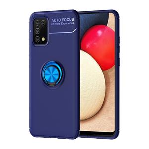 huismerk For Samsung Galaxy A02s US Version Metal Ring Holder 360 Degree Rotating TPU Case(Blue+Blue)