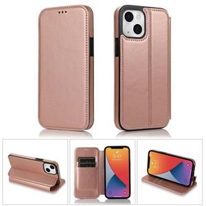 huismerk Sterke magnetische sluiting PU + TPU lederen tas met kaart slots & houder voor iPhone 13 mini (rose goud)