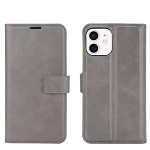 huismerk Retro Kalfspatroon Gesp Horizontale Flip Lederen Case met Houder & Card Slot & Wallet Voor iPhone 12 Mini(Grijs)