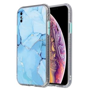 huismerk Gekleurd glazuur marmer TPU + PC beschermhoes voor iPhone X / XS(Blauw)