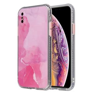 huismerk Gekleurd glazuur marmer TPU + PC beschermhoes voor iPhone X / XS(Roze)