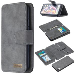 huismerk Afneembare Frosted Magnetic Horizontal Flip Leather Case met Kaartsloten & Houder & Rits Portemonnee & Fotolijst Voor iPhone XR(Grijs)