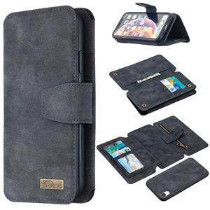 huismerk Afneembare Frosted Magnetic Horizontal Flip Leather Case met Kaartslots & Houder & Rits Portemonnee & Fotolijst Voor iPhone XR(Zwart Blauw)