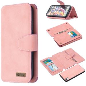 huismerk Afneembare Frosted Magnetic Horizontal Flip Leather Case met Kaartslots & Houder & Rits Portemonnee & Fotolijst Voor iPhone XR(Roze)