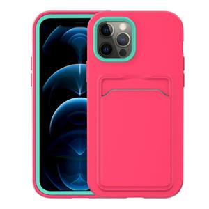 huismerk Two-color TPU + PC Protective Case with Card Slot For iPhone 12 mini(Rose Red+Green Frame)