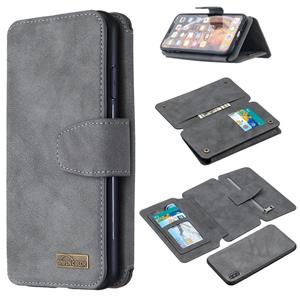 huismerk Afneembare Frosted Magnetic Horizontal Flip Leather Case met Kaartslots & Houder & Rits portemonnee & fotolijst voor iPhone XS Max(Grijs)