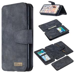 Huismerk Afneembare Frosted Magnetic Horizontal Flip Leather Case met Kaartslots & Houder & Rits Portemonnee & Fotolijst Voor iPhone XS Max(Zwart Blauw)