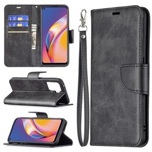 huismerk Voor Oppo A94 4G / RENO5 F / F19 Pro Retro Lamskin Textuur Pure Kleur Horizontale Flip PU Lederen Case met Houder & Card Slots & Wallet & Lanyard (Zwa