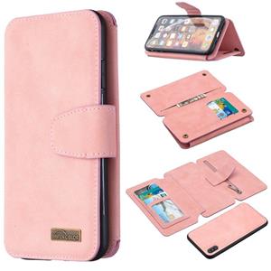 huismerk Afneembare Frosted Magnetic Horizontal Flip Leather Case met Kaartslots & Houder & Rits portemonnee & fotolijst voor iPhone XS Max(Roze)