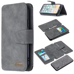 huismerk Afneembare Frosted Magnetic Horizontal Flip Leather Case met Kaartslots & Houder & Rits portemonnee & fotolijst voor iPhone XS / X(Grijs)