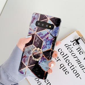 huismerk Voor Galaxy S10 plus plating kleurrijke geometrische patroon mozaïek marmer TPU mobiele telefoon geval Rhinestone stand ring (zwart PR6)