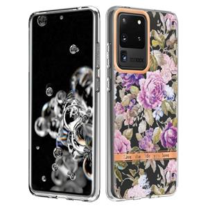 huismerk Voor Samsung Galaxy S20 Ultra Bloemen en Planten Serie IMD TPU Telefoonhoes (Purple Peony)