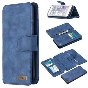 huismerk Afneembare Frosted Magnetic Horizontal Flip Leather Case met Kaartslots & Houder & Rits portemonnee & fotolijst voor iPhone 6 Plus(Blauw)