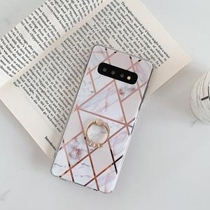 huismerk Voor Galaxy S10e Plating Kleurrijke Geometrische Patroon Mozaïek Marmer TPU Mobiele Telefoon Case Rijnsteen Stand Ring (Witte PR3)