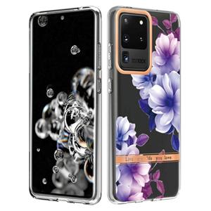 huismerk Voor Samsung Galaxy S20 Ultra Bloemen en Planten Serie IMD TPU Telefoonhoes (Paars Begonia)