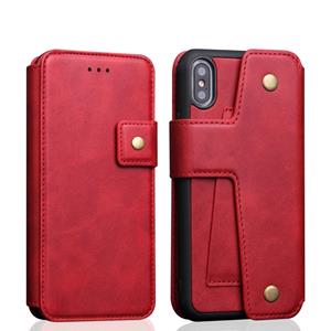 huismerk Koeienhuid textuur magnetische absorptie afneembare horizontale Flip lederen case voor iPhone X/XS met houder & kaartsleuven & portemonnee (rood)