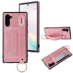 huismerk Voor Samsung Galaxy Note 10 Glitter Powder PU+TPU Schokbestendige beschermhoes met houder & kaartslots & polsbandje(roze)